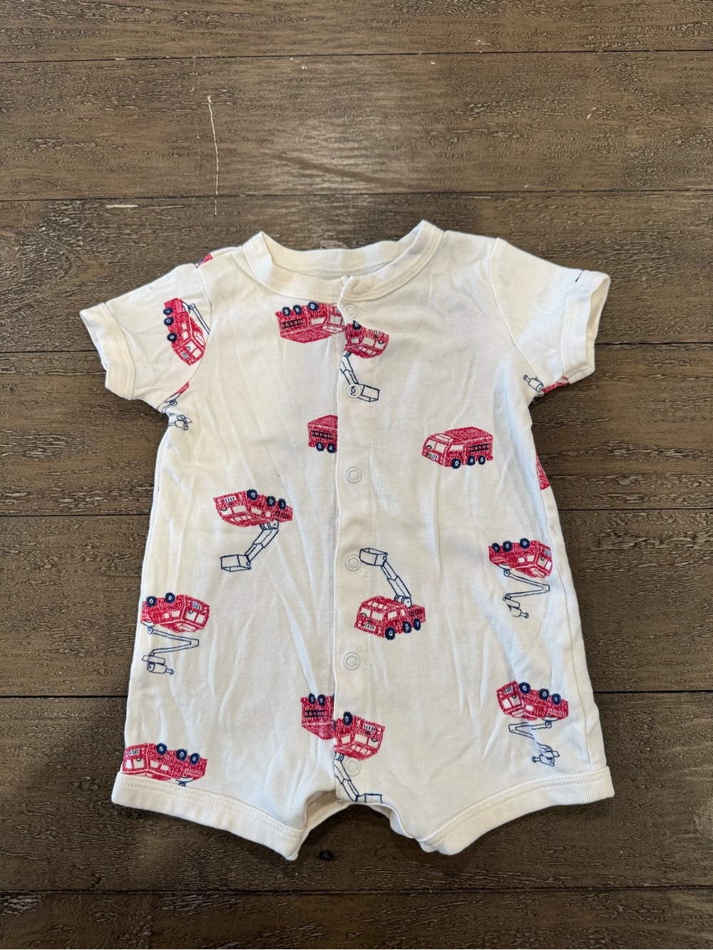 Carter's White Short-Sleeve One-Piece with Red Fire Truck Print